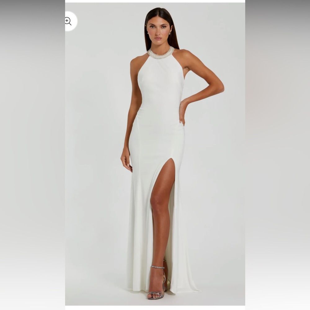 Mac Duggal Beaded Halter Jersey Gown- white, size 2